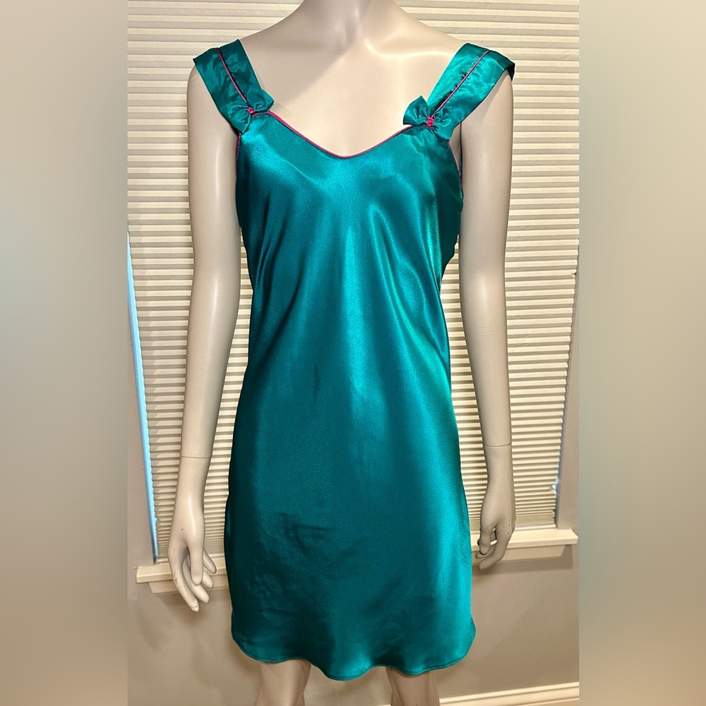 VTG Hastings And Smith Slip Dress Gown Nightie Lingerie Chemise Green Bows Med